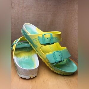 Birkenstock Arizona EVA 41 /10 Yellow Green Custom Tie Dye Sandals Unique Summer